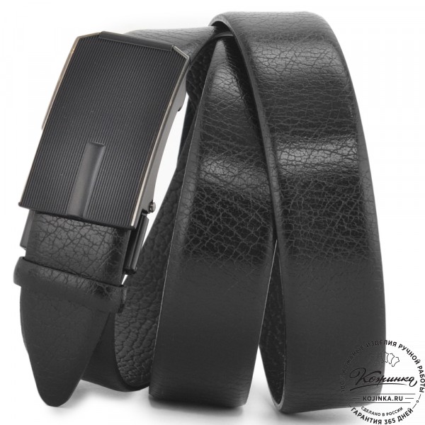 Кожаный ремень автомат (чёрный). фото 1